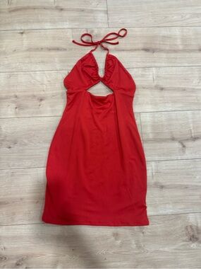 Adika Red Halter Cutout Mini Dress